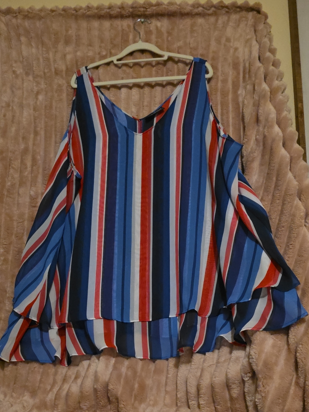 Striped Double Ruffle Tank- Blue / Red